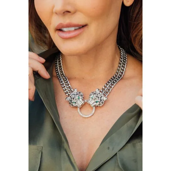 NWT Eye Candy Los Angeles Cartier Style Double Leopard Necklace - Picture 2 of 7